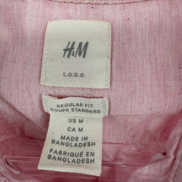 H&M LOGG Mens Pink Regular Fit Button Down Shirt Size Medium - Picture 5 of 7